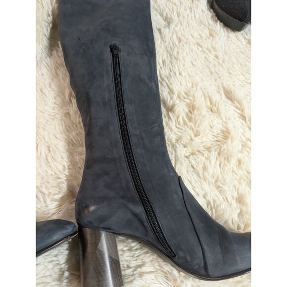 Coclico Lilac Leather Navy Tall Boots Block Heel & Side Zipper Design, Size 38 - Picture 3 of 11